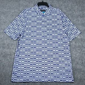 Etonic Mens Large Blue White Geometric Print Polo Shirt Short Sleeve